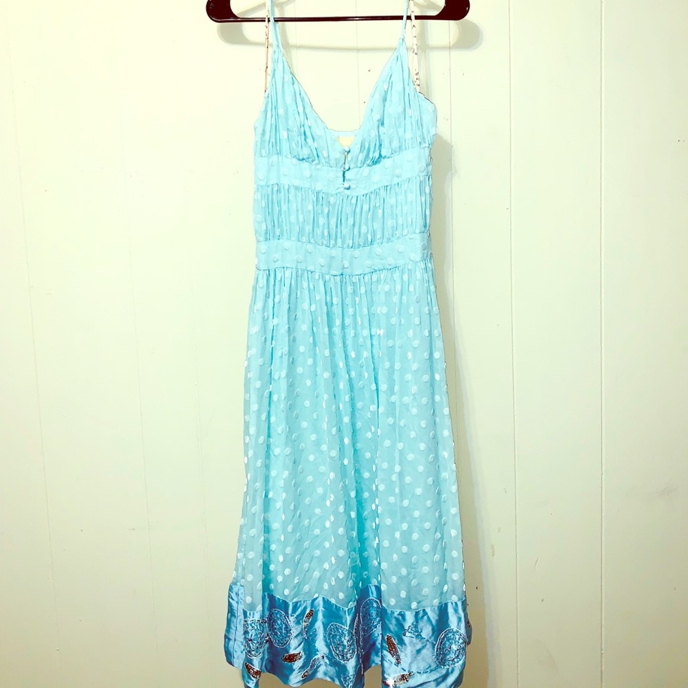 Light blue Anthropologie silk dress, lovely detail
